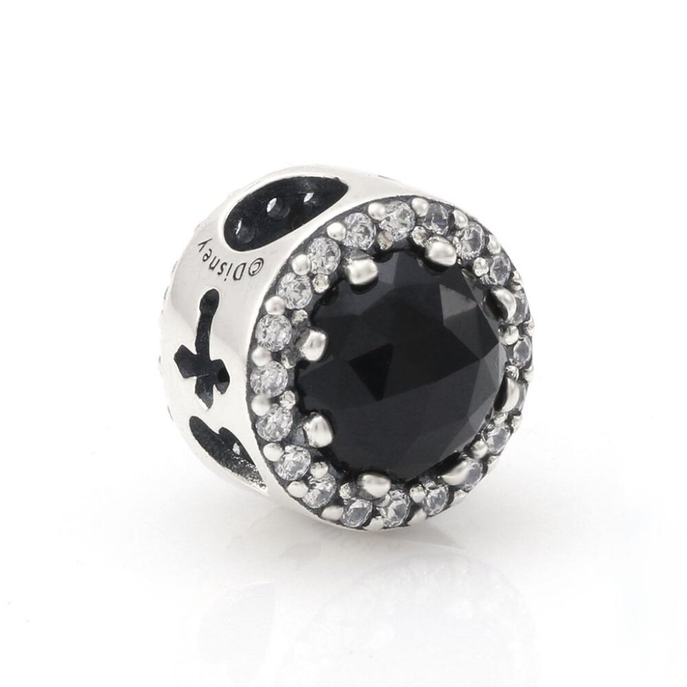 Radiant Black Heart Crystal Clear CZ Evil Pandora Disney Charm Halloween Special